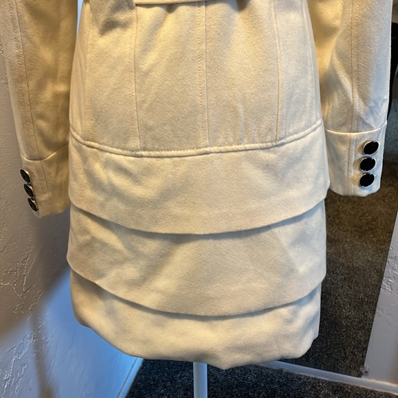 Black Rivet Double-breasted Cream Wool Blend Coat Sz S - Picture 9 of 14